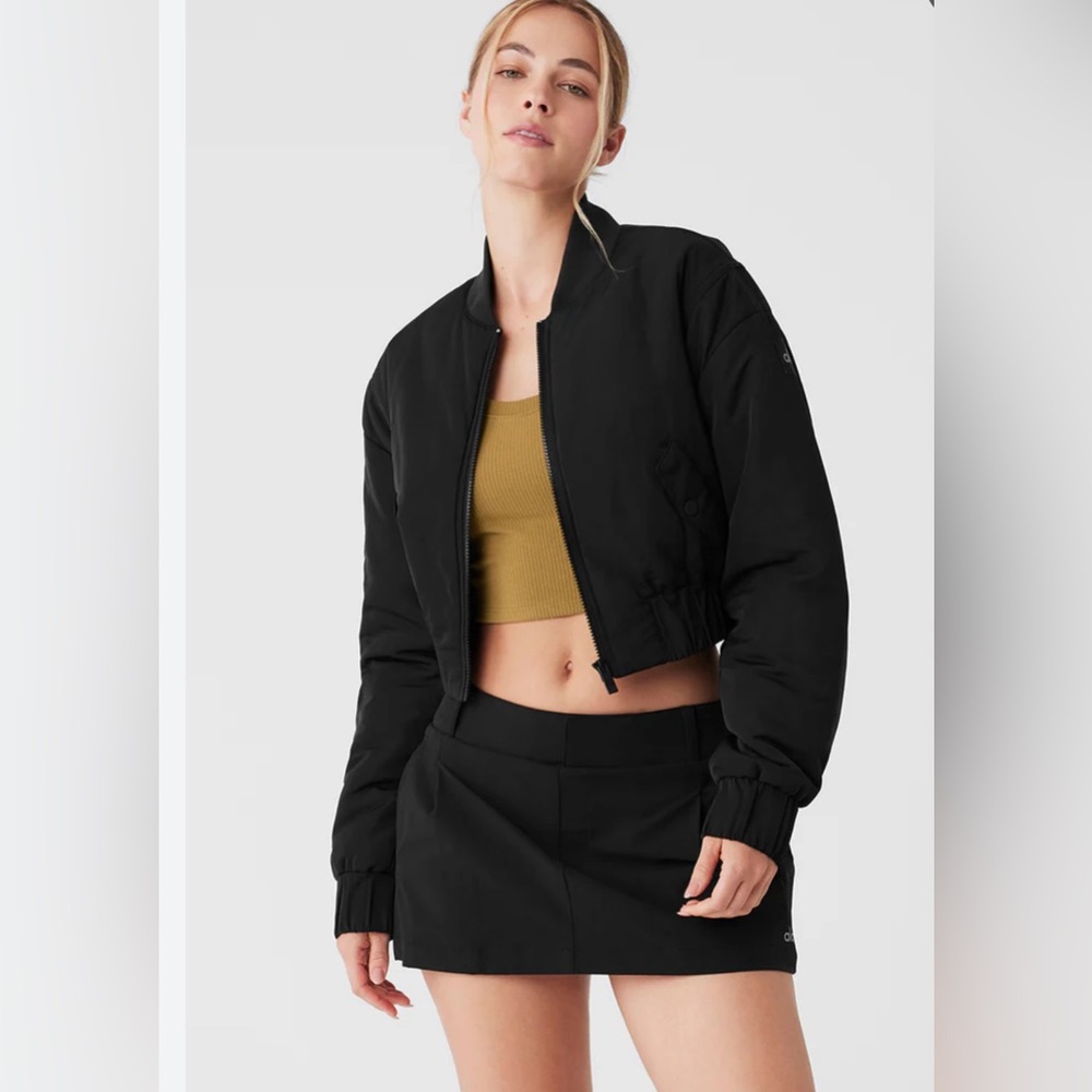 ALO Yoga Black Cropped Bomber Jacket